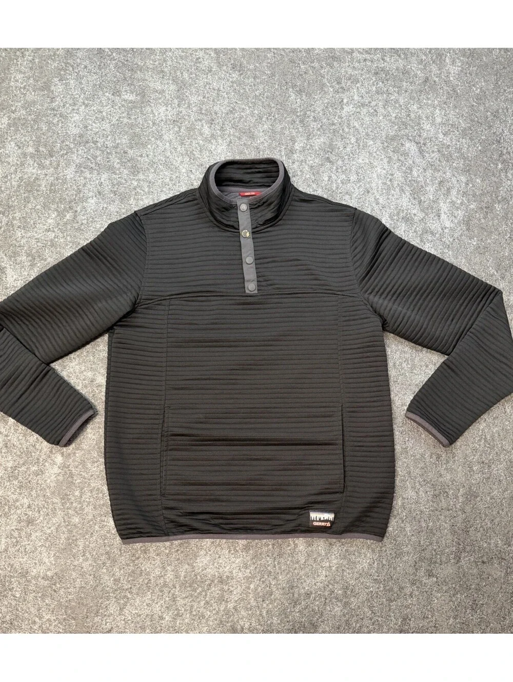 Gerry Men’s M Black Ribbed Fleece Snap Pullover Mock Neck with Kangaroo Pocket